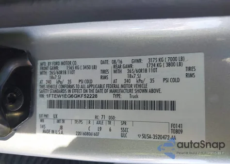 2016 Ford F-150 Xlt from USA, damaged, VIN 1FTEW1EG6GKF52228